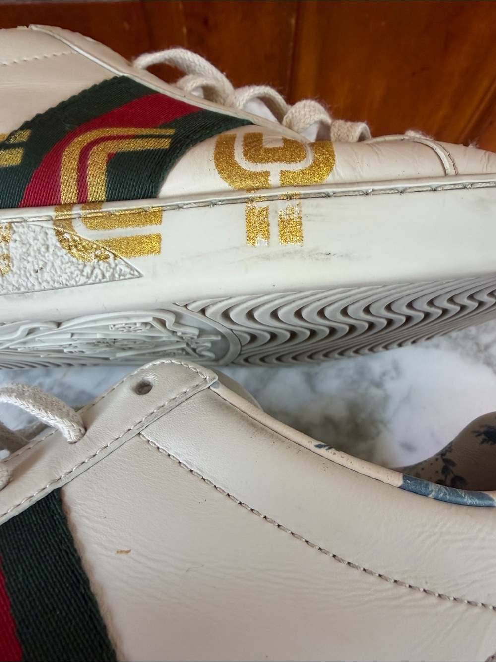 Gucci Ace Low Sneaker Leather Guccy Print Logo SEGA Eu 38 1/2, US 8.5 - Picture 11 of 13